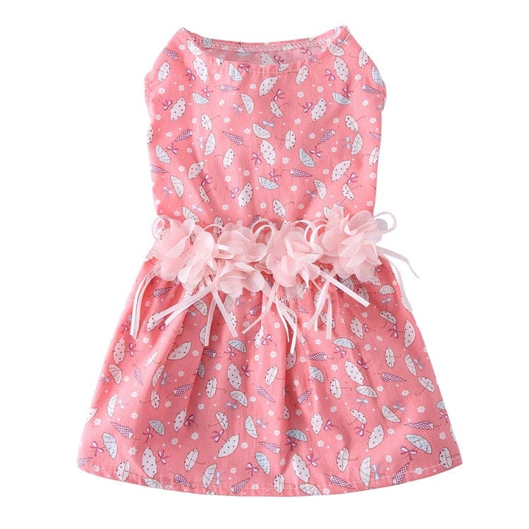 KUTKUT Small Dog Dress - Umbrellas Print Small Dog Dress Puppy Dress Dog Cloth, Sleeveless Summer Clothes Cute Dog Apparel for Small Dog Girls ( Pink ) - kutkutstyle