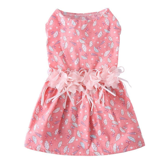 KUTKUT Small Dog Dress - Umbrellas Print Small Dog Dress Puppy Dress Dog Cloth, Sleeveless Summer Clothes Cute Dog Apparel for Small Dog Girls ( Pink ) - kutkutstyle