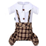 KUTKUT Small Dog Formal Bodysuit Pet Clothes Dog Shirts Stylish Plaid Dog Jumpsuit Adorable Pet Rompers Outfit for Puppy Cat . - kutkutstyle