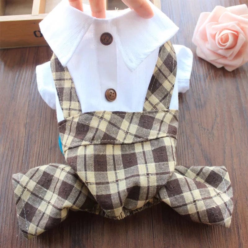 KUTKUT Small Dog Formal Bodysuit Pet Clothes Dog Shirts Stylish Plaid Dog Jumpsuit Adorable Pet Rompers Outfit for Puppy Cat . - kutkutstyle