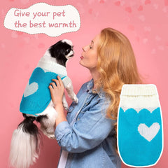 KUTKUT Small Dog Girl Boy Knitted Warm Winter Puppy Kitten Cat Sweater, Cute Heart Doggie Sweater for Shihtzu, Maltese, Yorkii, Pug - kutkutstyle