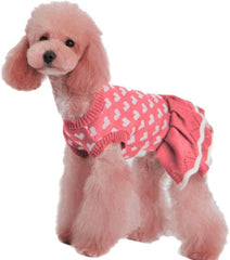 KUTKUT Small Dog Girl Cat Warm Cute Heart Sweater Dress | Pet Beautiful Princess Style Tutu Dress | Female Girl Dog Puppy Cat Soft Knitwear Pullover - kutkutstyle