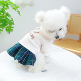 KUTKUT Small Dog Harness Dress with D Ring, Pleated Plaid Embroidered Good Afternoon Skirt Dress For Spring Autumn Cat Dog Clothes for ShihTzu Puppy, Yorkii, Maltese - kutkutstyle