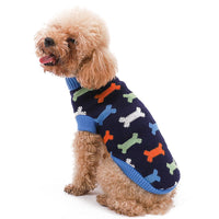 KUTKUT Small Dog Knitted Warm Winter Puppy Kitten Cat Sweater, Cute Bone Doggie Sweater for Small Dogs Girls Boys (Blue)-Clothing-kutkutstyle