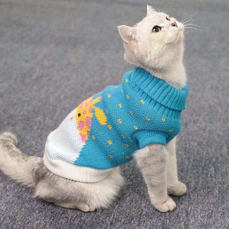 KUTKUT Small Dog Knitted Warm Winter Puppy Kitten Cat Sweater, Cute Strawberry Doggie Sweater for Small Dogs Girls Boys (Blue) - kutkutstyle