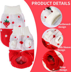 KUTKUT Small Dog Knitted Warm Winter Puppy Kitten Cat Sweater, Cute Strawberry Doggie Sweater for Small Dogs Girls Boys (Red) - kutkutstyle