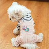 KUTKUT Small Dogs Jumpsuits With Pocket, Non Sticky Hair Pullover Puppy Four -Legged Bodysuit Clothes, Striped Patchwork Puppy Romper Costume - kutkutstyle