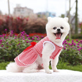 KUTKUT Stripe Dress for Small Dog Girl Puppy Clothes Female Princess Tutu Frock Skirt Summer Shirt for Shih Tzu, Maltese Cat Pet Apparel Outfits ( Red ) - kutkutstyle