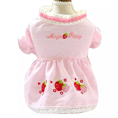 KUTKUT Summer Cute Skirt Strawberry Stripe Small Dog Dress | Dress for Shish Tzu, King Charles, Pug & Other Similar Kind Small Breed Dogs - kutkutstyle