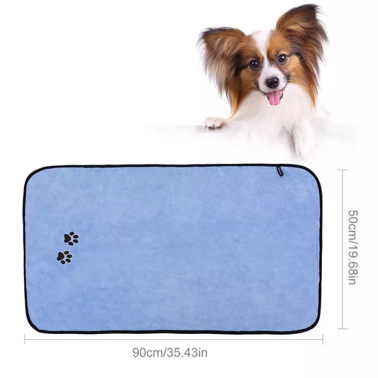 KUTKUT Super Absorbent Luxury Microfiber Dog Towel | Embroidered Pet Ultra Drying Towel | Quick Drying Beach Towel for Small, Medium, Large Dogs and Cats (Blue) - kutkutstyle
