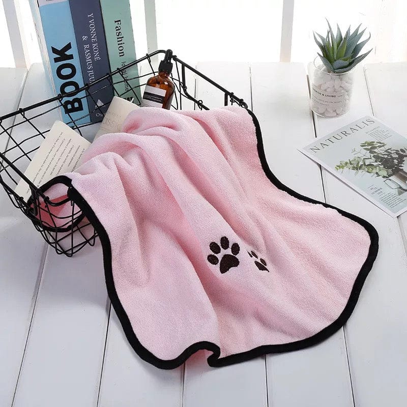 KUTKUT Super Absorbent Luxury Microfiber Dog Towel | Embroidered Pet Ultra Drying Towel | Quick Drying Beach Towel for Small, Medium, Large Dogs and Cats (Pink)-Clothing-kutkutstyle
