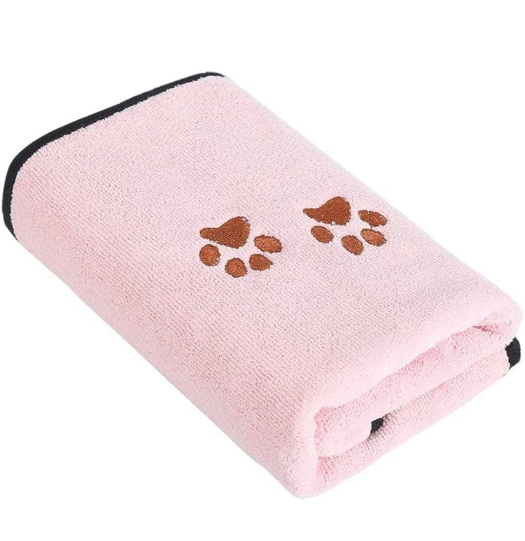KUTKUT Super Absorbent Luxury Microfiber Dog Towel | Embroidered Pet Ultra Drying Towel | Quick Drying Beach Towel for Small, Medium, Large Dogs and Cats (Pink)-Clothing-kutkutstyle