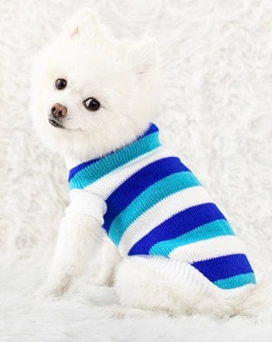 KUTKUT Turtleneck Blue & White Stripes Dog Wool Sweater, Winter Coat Apparel Clothes for Cold Weather, Warm Pullover With Elastic Leg Bands for Puppy & Small Dogs (Blue) - kutkutstyle