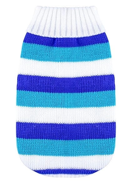 KUTKUT Turtleneck Blue & White Stripes Dog Wool Sweater, Winter Coat Apparel Clothes for Cold Weather, Warm Pullover With Elastic Leg Bands for Puppy & Small Dogs (Blue) - kutkutstyle
