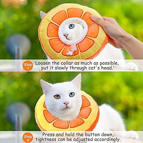 KUTKUT 2 Pieces Adjustable Cat Cone Collar Soft Cat Recovery Collar Cute Cat Elizabethan Collars Pet Neck Cone for Kitten and Small Dogs, Orange and Watermelon - kutkutstyle