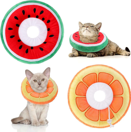 KUTKUT 2 Pieces Adjustable Cat Cone Collar Soft Cat Recovery Collar Cute Cat Elizabethan Collars Pet Neck Cone for Kitten and Small Dogs, Orange and Watermelon - kutkutstyle