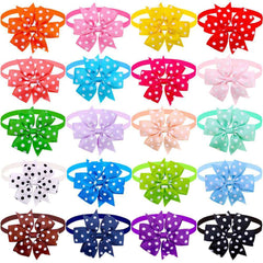 KUTKUT 10Pcs Puppy Collars Adjustable Floral Polka Collars for Small Dog Cat Bow Tie Puppy Neckties Collars Summer Grooming Bowtie Collar Pet Neck Bows Bulk Pet Bowties (ANY 10PCS) - kutkutst