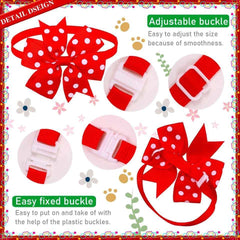 KUTKUT 10Pcs Puppy Collars Adjustable Floral Solid Collars for Small Dog Cat Bow Tie Puppy Neckties Collars Summer Grooming Bowtie Collar Pet Neck Bows Bulk Pet Bowties (ANY 10PCS) - kutkutst