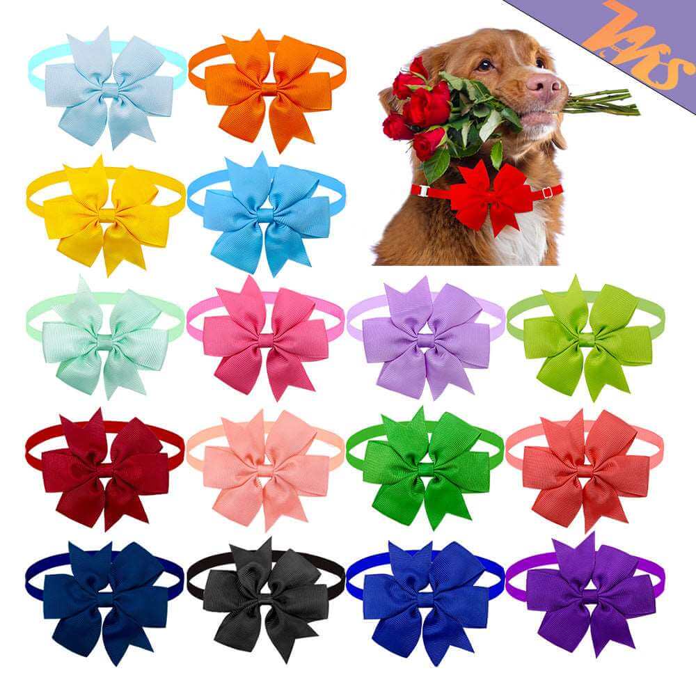 KUTKUT 10Pcs Puppy Collars Adjustable Floral Solid Collars for Small Dog Cat Bow Tie Puppy Neckties Collars Summer Grooming Bowtie Collar Pet Neck Bows Bulk Pet Bowties (ANY 10PCS) - kutkutst