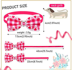 KUTKUT 14 Pcs Puppy Collars Adjustable Heart Checkered Collars for Small Dog Cat Puppy Neckties Collars Pet Neck Bows Bulk Pet Bowties Grooming Bowknot for Birthday Holiday - kutkutstyle