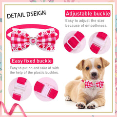 KUTKUT 14 Pcs Puppy Collars Adjustable Heart Checkered Collars for Small Dog Cat Puppy Neckties Collars Pet Neck Bows Bulk Pet Bowties Grooming Bowknot for Birthday Holiday - kutkutstyle