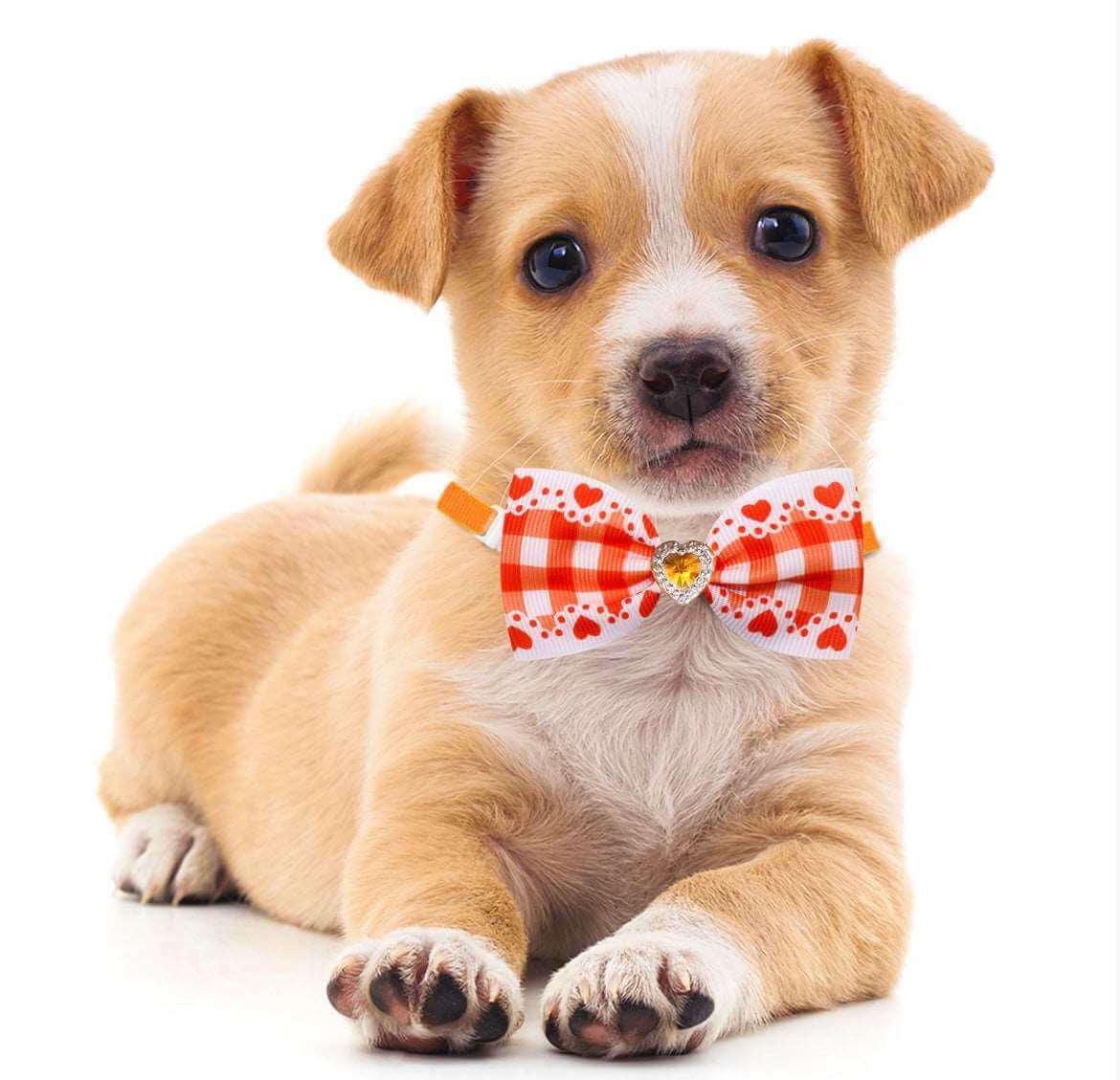 KUTKUT 14 Pcs Puppy Collars Adjustable Heart Checkered Collars for Small Dog Cat Puppy Neckties Collars Pet Neck Bows Bulk Pet Bowties Grooming Bowknot for Birthday Holiday - kutkutstyle