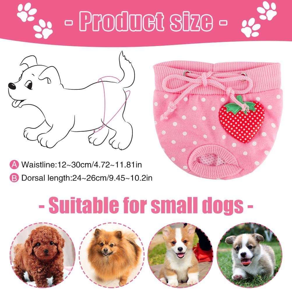 KUTKUT Adorable Reusable Washable Polka Dots Print Dog Female Diapers Dog Underwear Cover Up Sanitary Panties for Small Medium Female Girl Dogs in