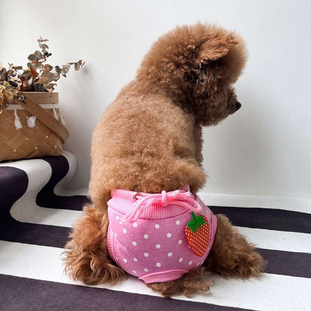 KUTKUT Adorable Reusable Washable Polka Dots Print Dog Female Diapers | Dog Underwear Cover Up Sanitary Panties for Small Medium Female Girl Dogs in Heat Season (Pink)-Diapers-kutkutstyle