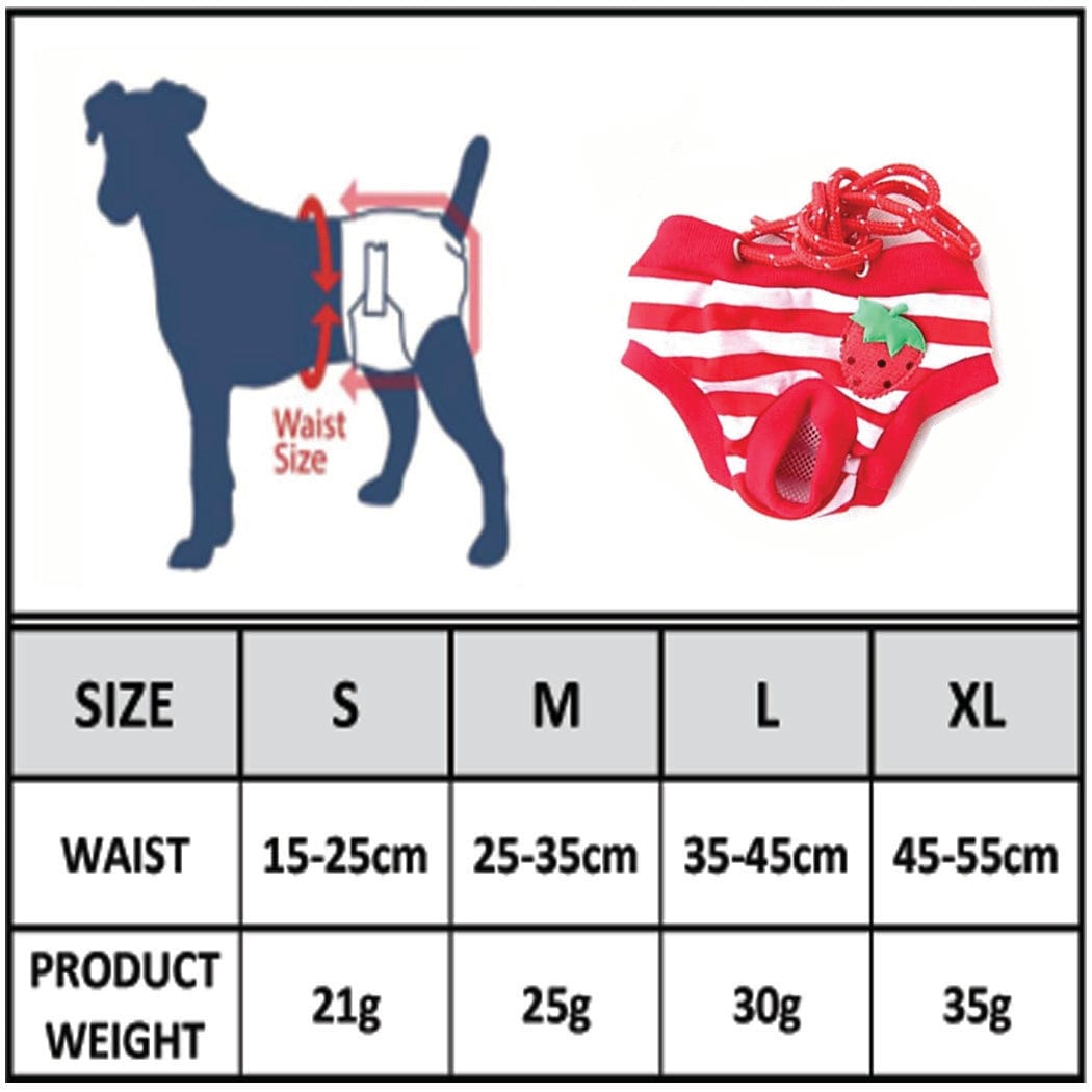 KUTKUT Dog Diapers, Adorable Reusable Washable Striped Print Dog Female Diapers | Doggie Underwear Cover Up Sanitary Panties for Small Female Girl Dogs in Heat Season (Red) - kutkutstyle