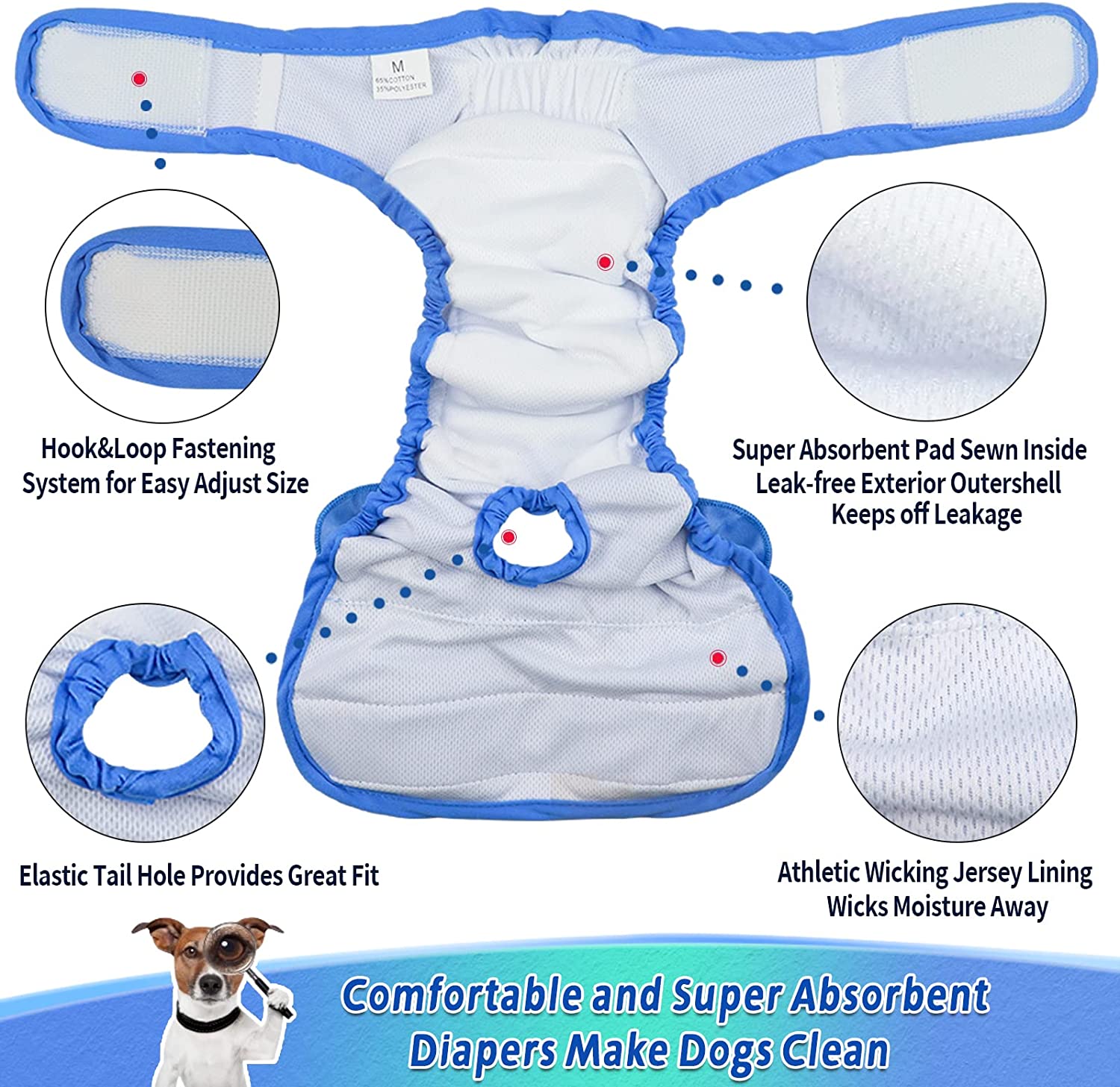 KUTKUT Dog Diapers Female, Washable Dog Diapers Highly Absorbent Reusable Doggie Diapers for Dog Period Panties Dresses for Dogs in Heat, Period or Excitable Urination (Grey) - kutkutstyle