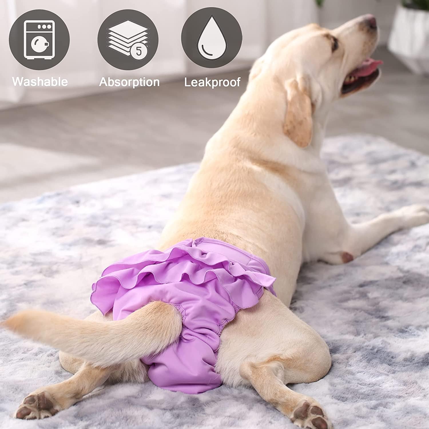 KUTKUT Dog Diapers Female, Washable Dog Diapers Highly Absorbent Reusable Doggie Diapers for Dog Period Panties Dresses for Dogs in Heat, Period or Excitable Urination ( Purple) - kutkutstyle
