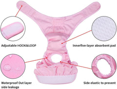 KUTKUT Dog Female Diapers, Washable Dog Diapers Highly Absorbent Reusable Doggie Diapers for Dog Period Panties Dresses for Dogs in Heat, Period or Excitable Urination ( Pink ) - kutkutstyle