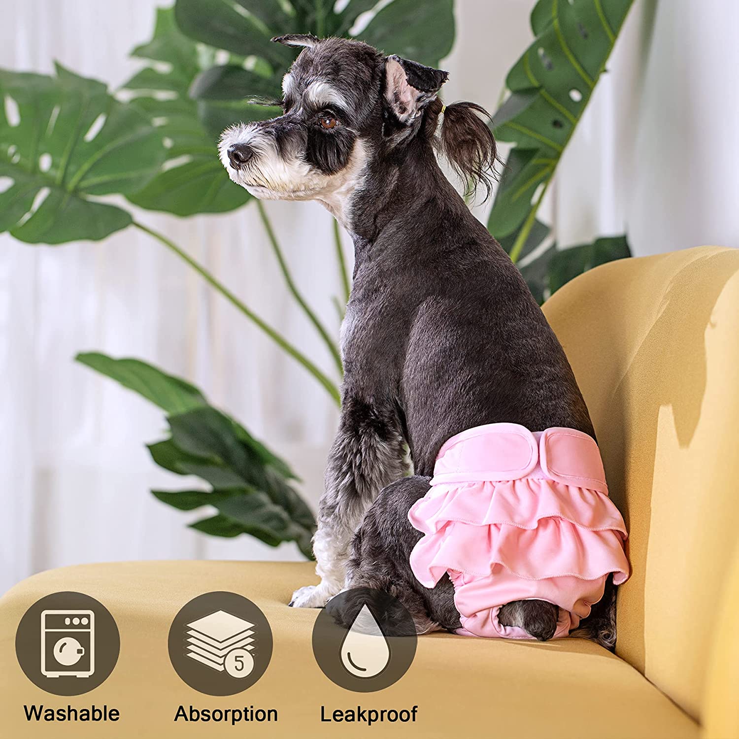 KUTKUT Dog Female Diapers, Washable Dog Diapers Highly Absorbent Reusable Doggie Diapers for Dog Period Pantie for Dogs in Heat, Period or Excitable