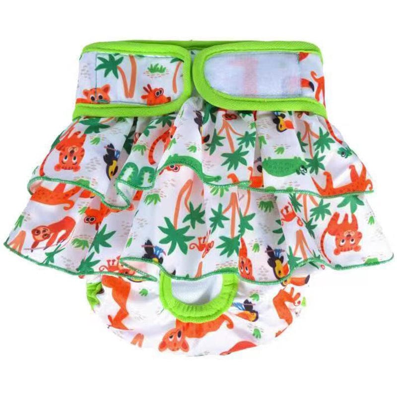 KUTKUT Female Dog Adjustable Diapers Washable Reusable Super Absorbency Leak-Proof Jungle Pattern Dog Nappie for Dogs in Heat, Period or Excitable Urination, Sanitary Panties (Green) - kutkut