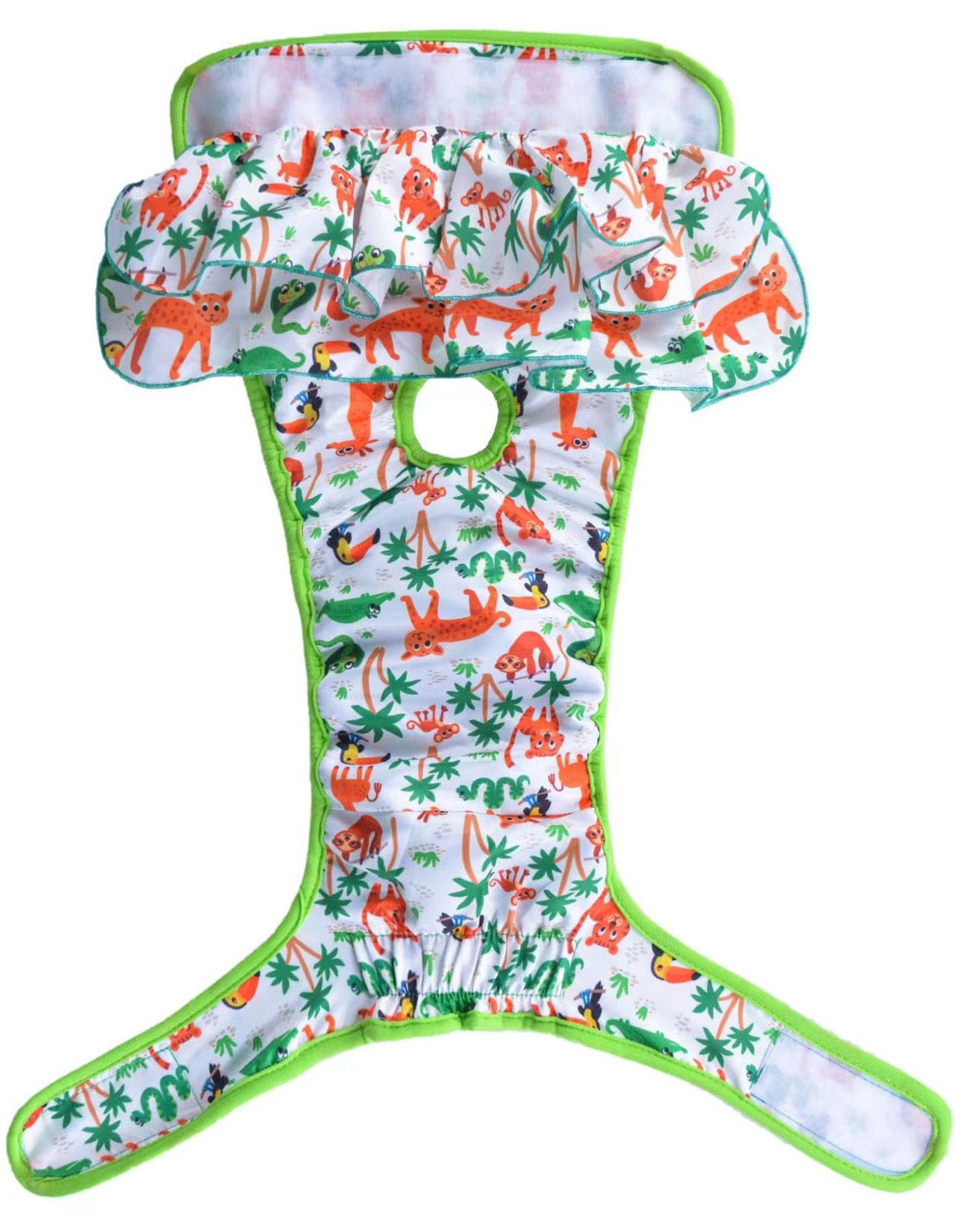 KUTKUT Female Dog Adjustable Diapers Washable Reusable Super Absorbency Leak-Proof Jungle Pattern Dog Nappie for Dogs in Heat, Period or Excitable Urination, Sanitary Panties (Green) - kutkut