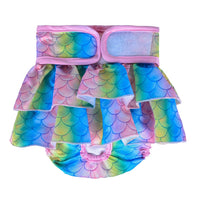 KUTKUT Female Dog Adjustable Diapers Washable Reusable Super Absorbency Leak-Proof Mermaid Pattern Dog Nappie for Dogs in Heat, Period or Excitable Urination, Sanitary Panties (Multi) - kutku