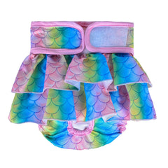 KUTKUT Female Dog Adjustable Diapers Washable Reusable Super Absorbency Leak-Proof Mermaid Pattern Dog Nappie for Dogs in Heat, Period or Excitable Urination, Sanitary Panties (Multi) - kutku