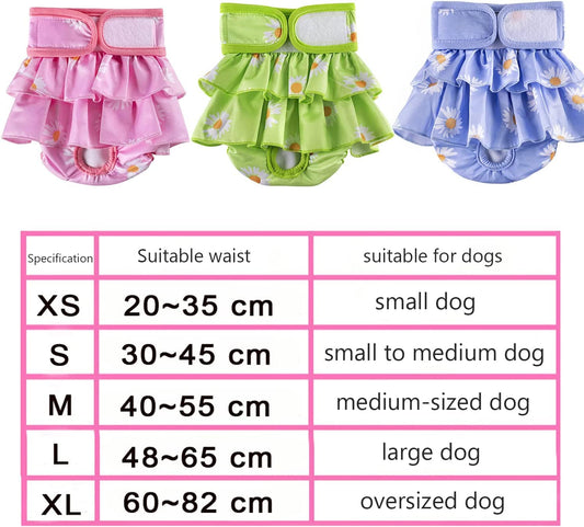 KUTKUT Female Dog Diapers Adjustable Washable Reusable Super Absorbency Leak-Proof Dog Nappie Dresses for Dogs in Heat, Period or Excitable Urination, Sanitary Panties Dress (Green) - kutkuts