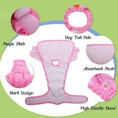 KUTKUT Female Dog Diapers Adjustable Washable Reusable Super Absorbency Leak-Proof Dog Nappie Dresses for Dogs in Heat, Period or Excitable Urination, Sanitary Panties Dress ( Pink) - kutkuts