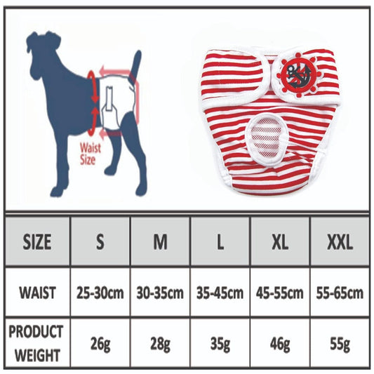 KUTKUT Reusable Pet Cotton Physiological Pant|Red Stripes Pattern Washable Pet Diaper| Adjustable Menstruation Pant for Female Dog Diapers (Red)-Diapers-kutkutstyle