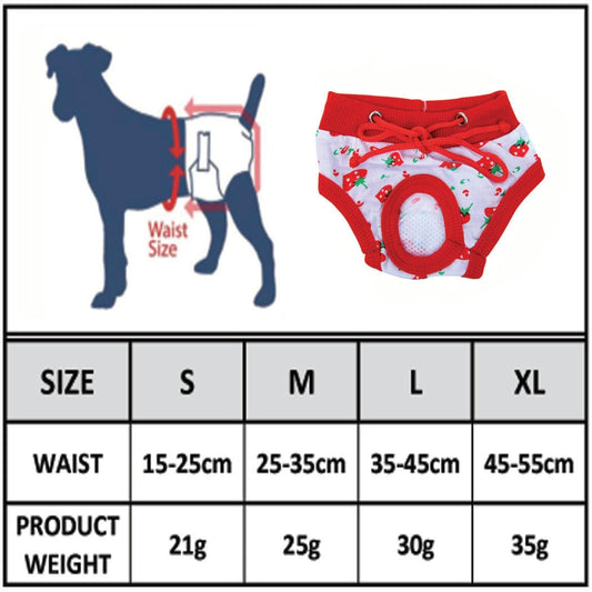KUTKUT Dog Diapers, Adorable Reusable Washable Fruit Print Dog Female Diapers | Dog Underwear Cover Up Sanitary Panties for Small Medium Female Girl Dogs in Heat Season (Size: XL, Waistline: 