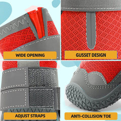 KUTKUT Dog Boots for Hardwood Floor | Breathable Dog Shoes | Dog Booties with Reflective Anti-Slip Sole | Outdoor Paw Protectors with Rubber Soles for Hiking and Running - kutkutstyle