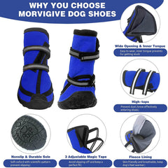 KUTKUT Dog Boots for Medium Large Dogs, Waterproof Dog Shoes with Nonslip Rubber Soles & Reflective Straps, Pet Booties High-Ankle Paw Protectors for Walking, Hiking, Running Blue - kutkutsty