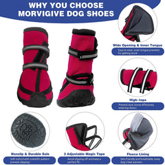 KUTKUT Dog Boots for Medium Large Dogs, Waterproof Dog Shoes with Nonslip Rubber Soles & Reflective Straps, Pet Booties High-Ankle Paw Protectors for Walking, Hiking, Running Red - kutkutstyl