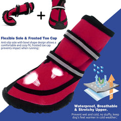 KUTKUT Dog Boots for Medium Large Dogs, Waterproof Dog Shoes with Nonslip Rubber Soles & Reflective Straps, Pet Booties High-Ankle Paw Protectors for Walking, Hiking, Running Red - kutkutstyl