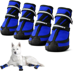 KUTKUT Dog Boots for Medium Large Dogs, Waterproof Dog Shoes with Nonslip Rubber Soles & Reflective Straps, Pet Booties High-Ankle Paw Protectors for Walking, Hiking, Running Blue - kutkutsty