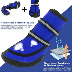 KUTKUT Dog Boots for Medium Large Dogs, Waterproof Dog Shoes with Nonslip Rubber Soles & Reflective Straps, Pet Booties High-Ankle Paw Protectors for Walking, Hiking, Running Blue - kutkutsty