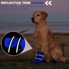 KUTKUT Dog Boots for Medium Large Dogs, Waterproof Dog Shoes with Nonslip Rubber Soles & Reflective Straps, Pet Booties High-Ankle Paw Protectors for Walking, Hiking, Running Blue - kutkutsty