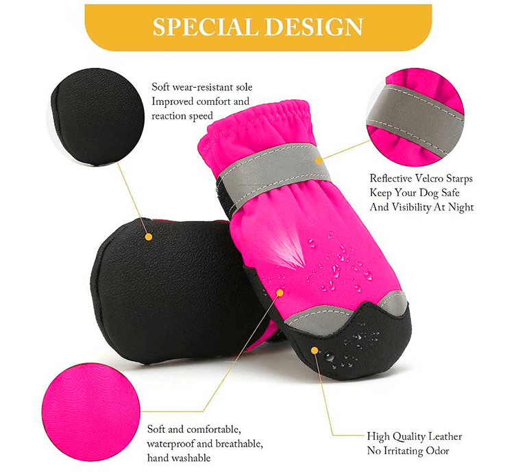 KUTKUT Dog Boots for Small, Medium and Large Dogs | Winter Snow Waterproof Paw Protector | Reflective Straps and Non-Slip Sole Soft & Lightweight Shoes for ShizhTzu, Pug etc. (Pink) - kutkuts