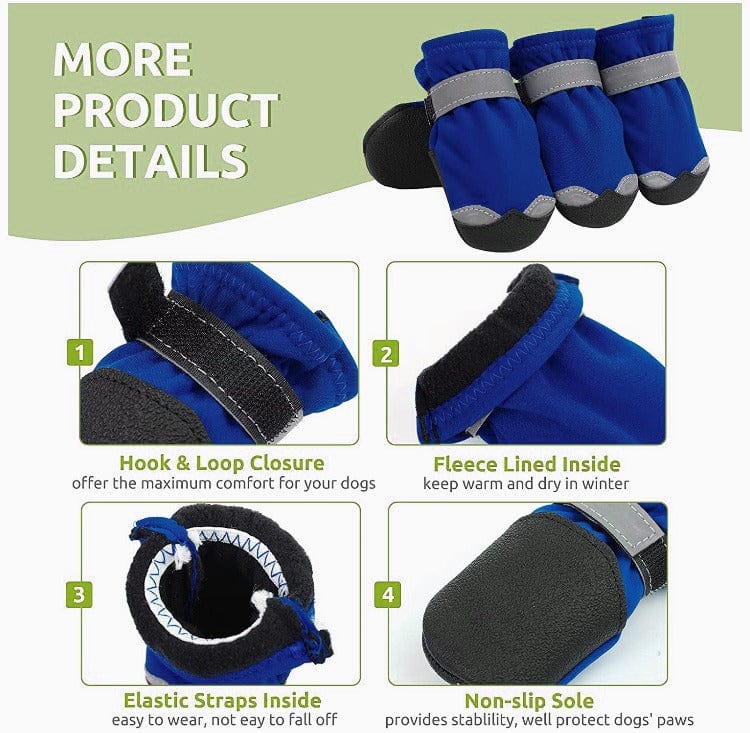 KUTKUT Dog Boots for Small, Medium and Large Dogs Winter Snow Waterproof Paw Protector |Reflective Straps and Non-Slip Sole Soft Lightweight Shoes